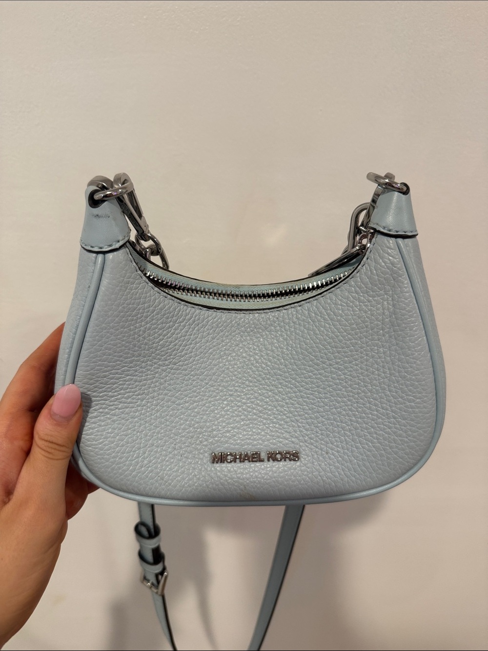 Michael Kors Small Pebbled Leather Crossbody in Pale Blue
